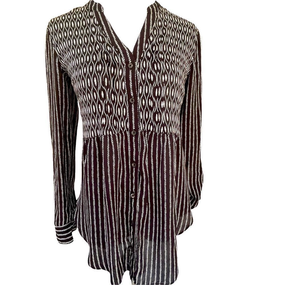 Anthropologie Maeve Calia Striped Rayon Button Down Blouse 0